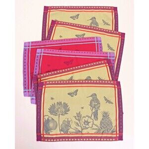 NEW Le Jacquard Francais S/6 Cotton Placemats Bird Floral Green Red Made France